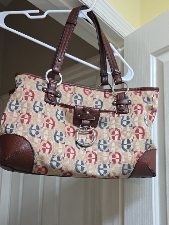 Etienne Aigner Handbags - ETIENNE AIGNER Brown Leather-Trim Patterned Tote Bag